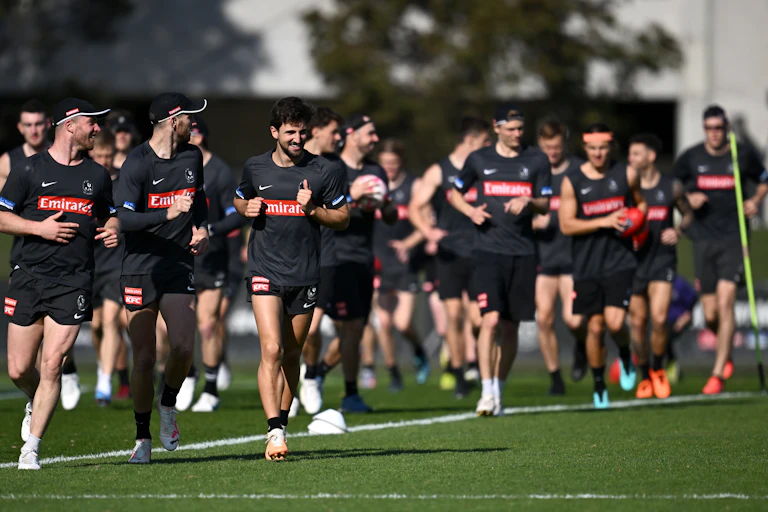 Collingwood players train during the 2023 season