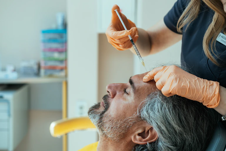 A man receiving a botox injection.