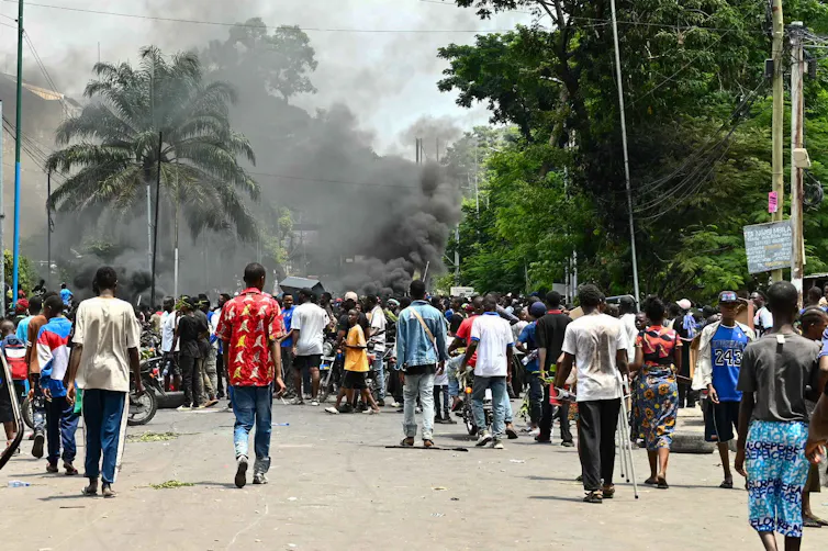 Protesters on the street in Kinshasa.