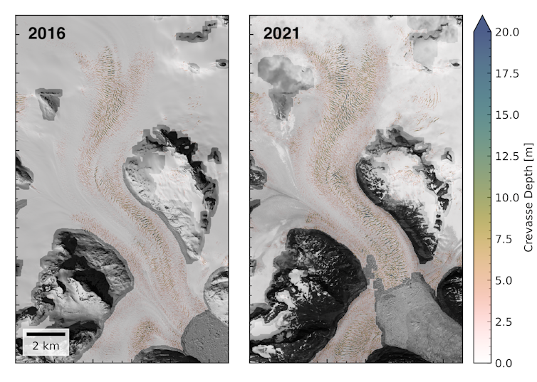 Annotated overhead image of a satellite in Greenland