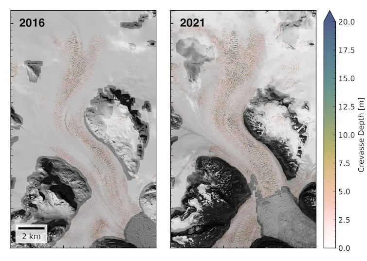Annotated overhead image of a satellite in Greenland