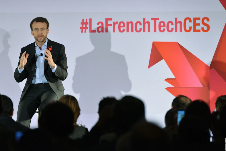 Emmanuel Macron parle devant des entrepreneurs à Las Vegas