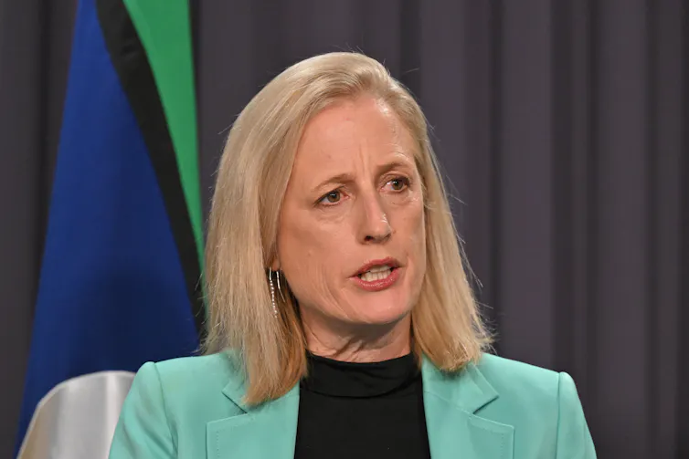 Public Service Minister Katy Gallagher speaking to the media