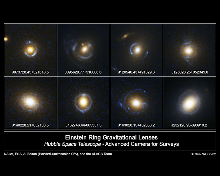 8 images de lentilles gravitationnelles mesurées par Hubble