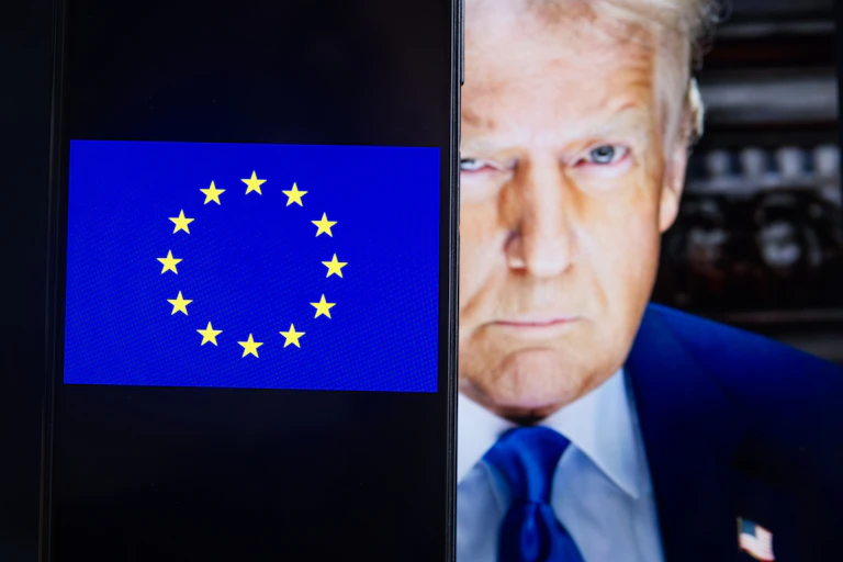 composite image of donald trump and european union flag