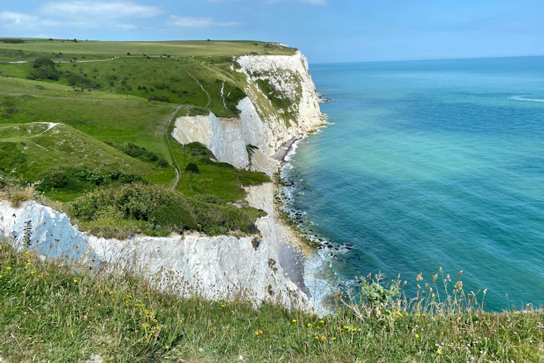 Wide view of the white cliffs of dover