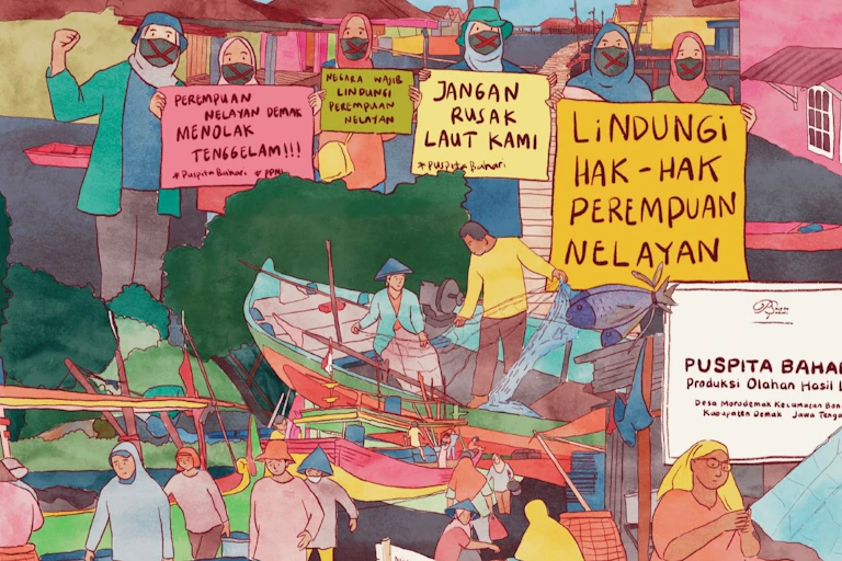 colourful pic of women protesting
