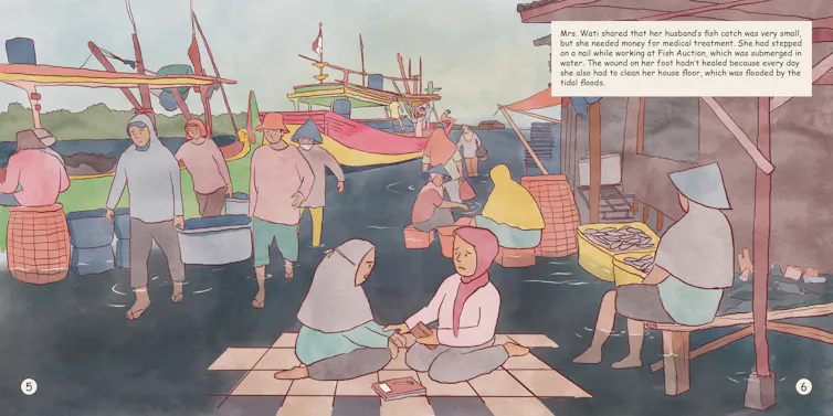 Ilustrasi perempuan di pasar ikan