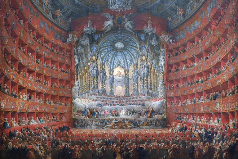 Fiesta musical ofrecida por el cardenal de La Rochefoucauld en el Teatro Argentina de Roma en 1747 con motivo de la boda del Delfín, hijo de Luis XV.