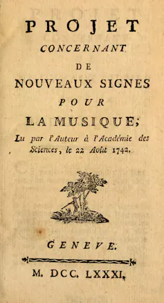 Portada del libro de Rousseau en el que presenta su proyecto de nueva notación musical.
