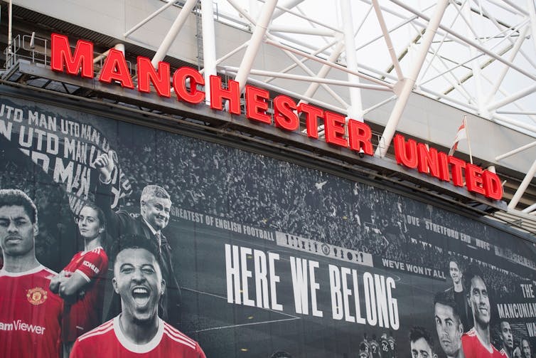Exterior of Old Trafford football stadium.