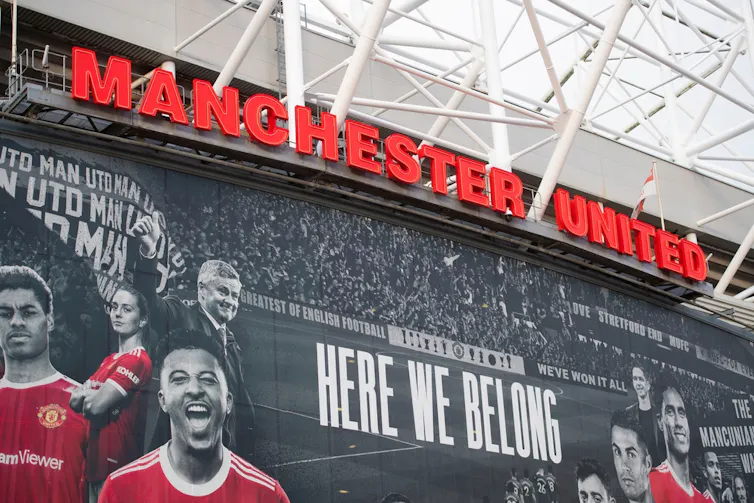 Exterior of Old Trafford football stadium.