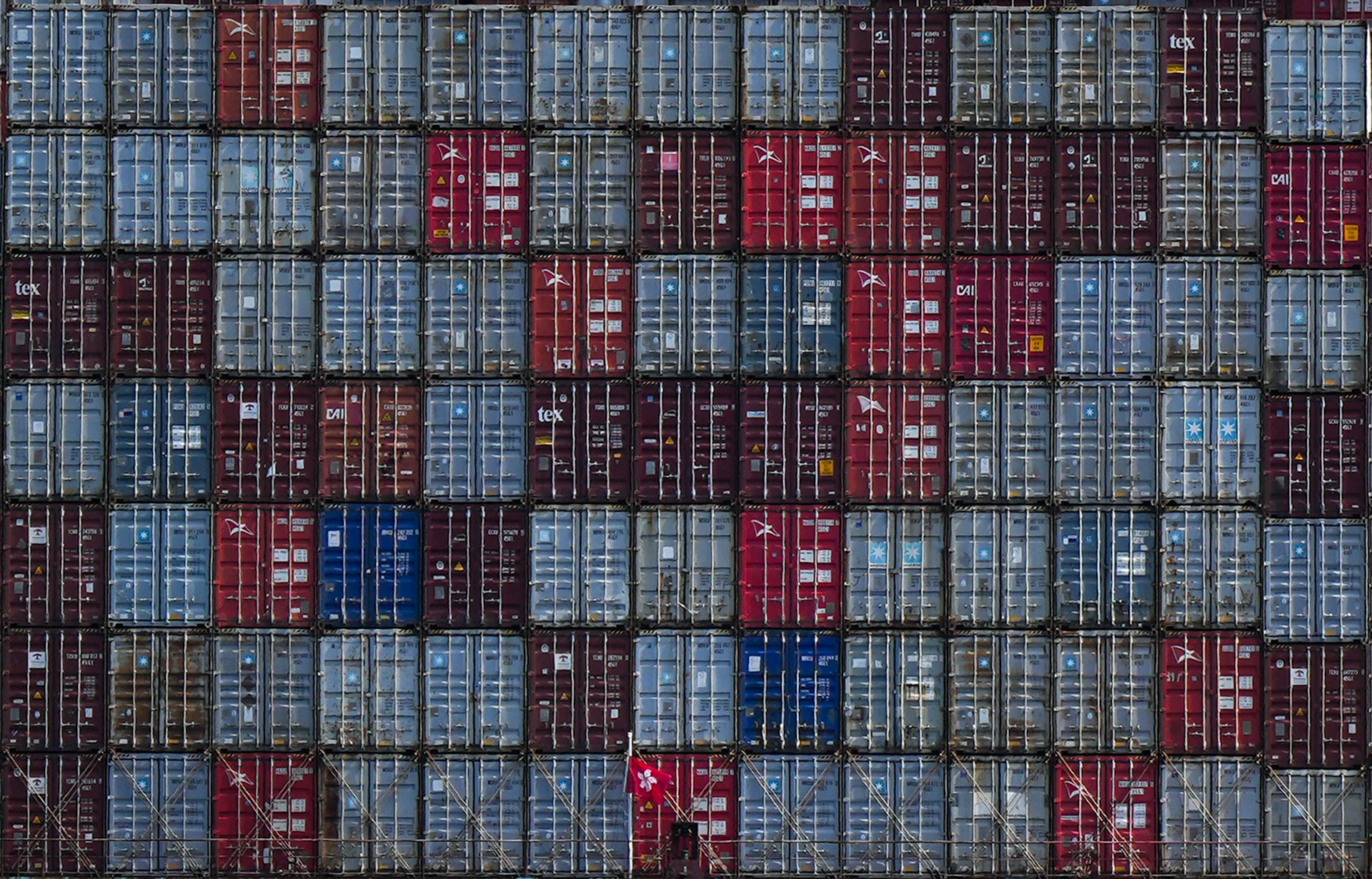 Close-up of stacked cargo containers