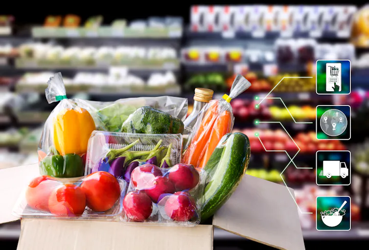 vegetables in clear plastic bags with icons labelling them