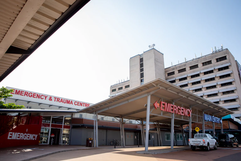 The emergency entrance of the Royal Darwin Hospital.