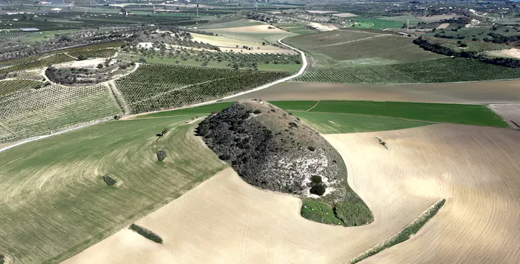 An aerial photo of a ridge that was eroded by the megaflood in south-eastern Sicily. Photo: Aaron Micallef