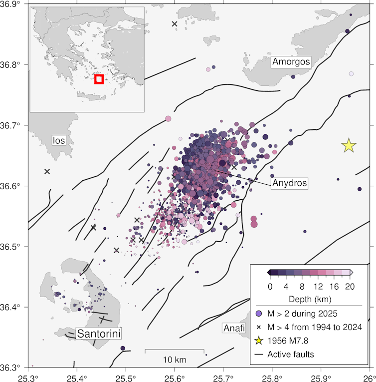 Map of Aegean Sea region covered in purple and pink dots.