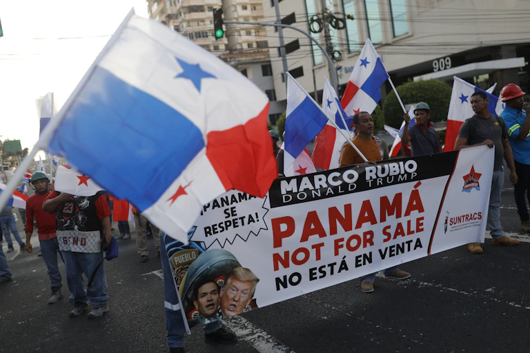 Protesters in Panama City demonstrating against US plans to take control of the Panama canal