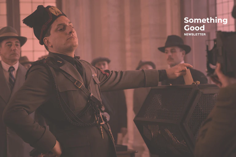 Picture of Luca Marinelli as Mussolini.