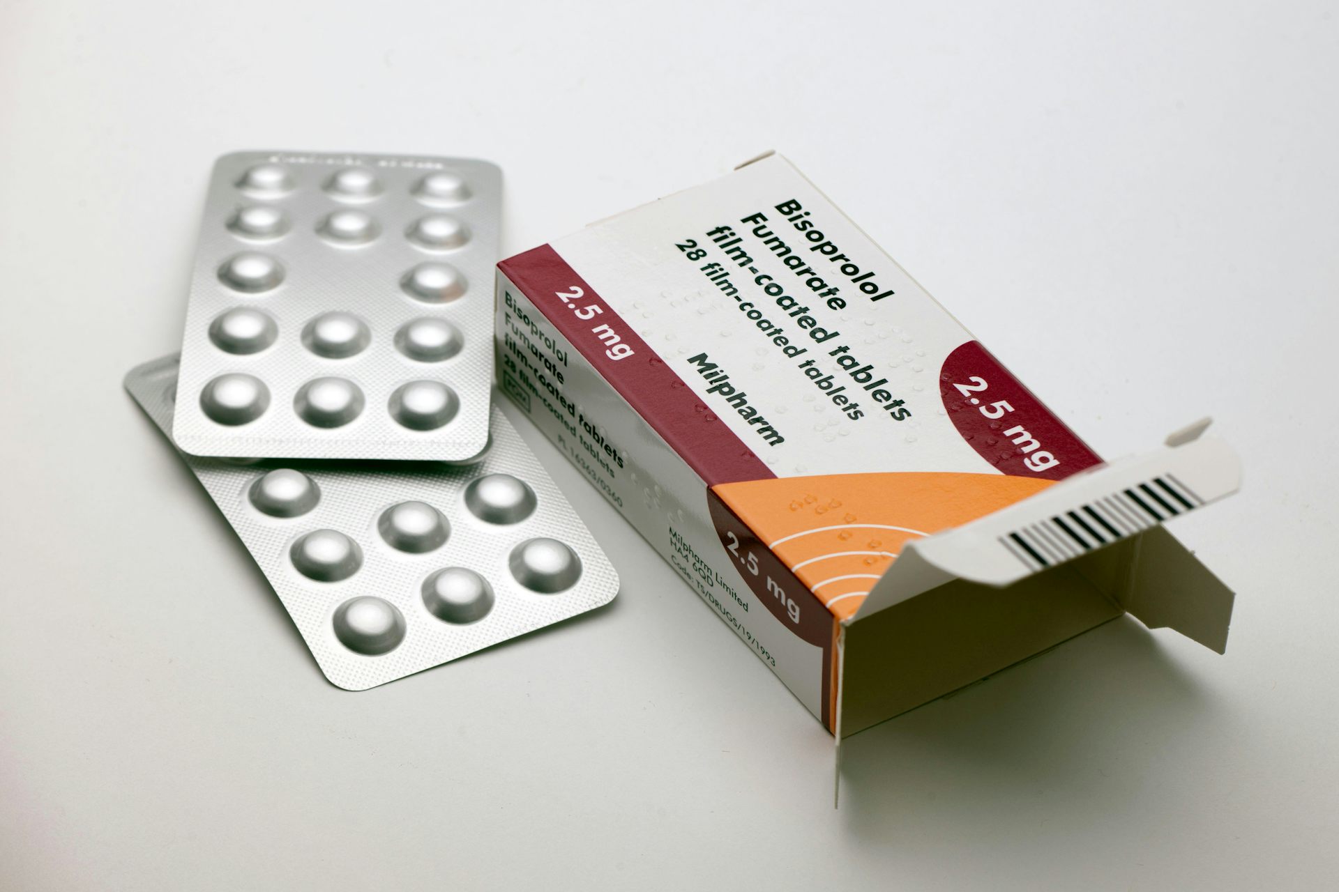 Blister packages of bisoprolol, a drug often used to treat heart failure.