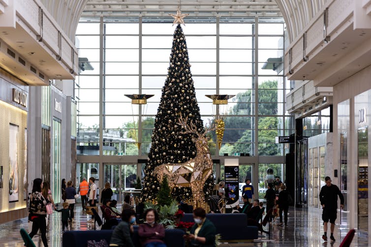 A Christmas tree in a shopping mall.