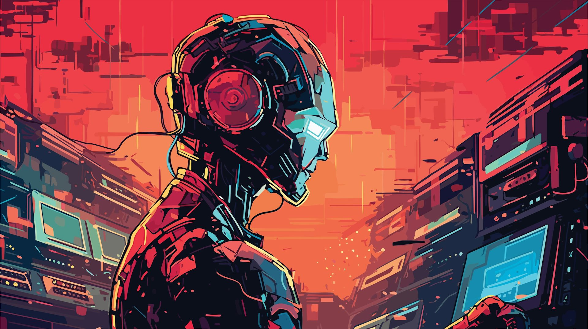 robot anthropomorphe qui programme un ordinateur