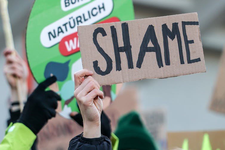German birthday celebration leaders are united towards immigration – however there's little proof for a key a part of their argument 1 A hand holding up a cardboard sign that reads 'shame'