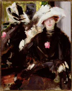 A painting of a woman in a big hat by Scottish colourist F.C.B. Cadell.