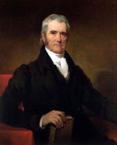 A formal painted portrait of a man in 1800s dress clothes.