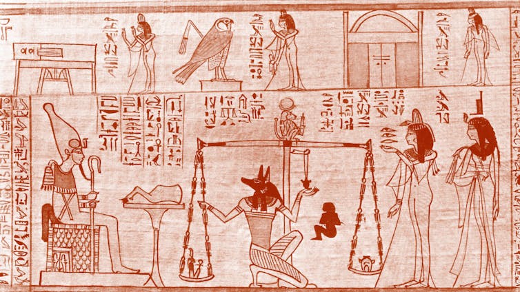 An ancient Egyptian paparer text that shows that later life weighs in the heart.
