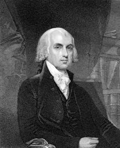 A man in an antique portrait with chin-length white hair and wearing a black waistcoat and jacket.