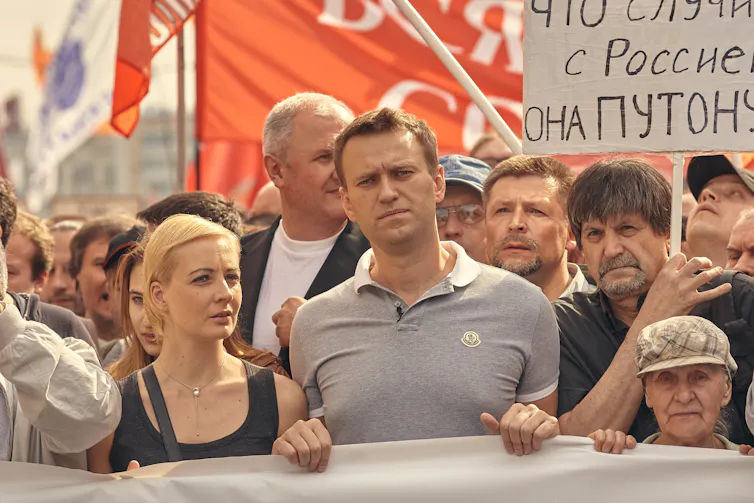 Alexei Navalny and his wife, Yulia, at a protest rally