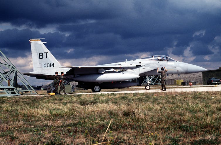 A US fighter jet at an air base in Italy.