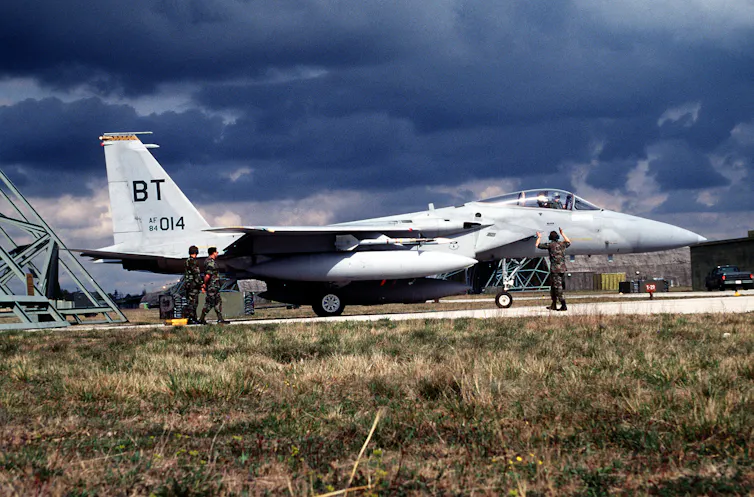 A US fighter jet at an air base in Italy.
