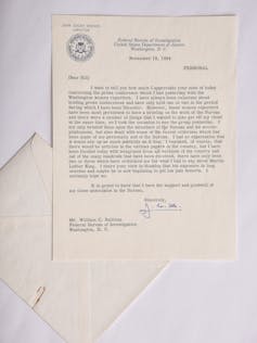 photo of a typed letter on FBI letterhead