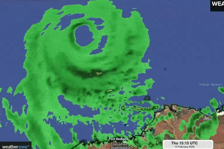 Cyclone Zelia animated satellite heading to Port Hedland