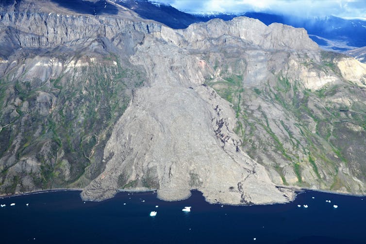A large rockslide into a fjord