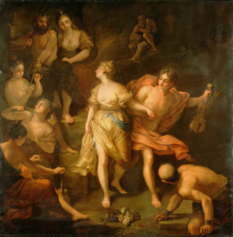 Oil painting. The two lovers leave Hades.