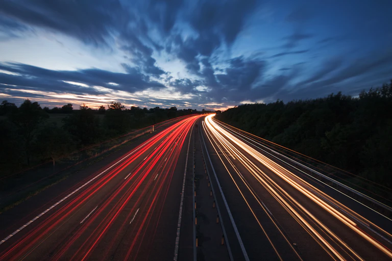 motorway lights at night