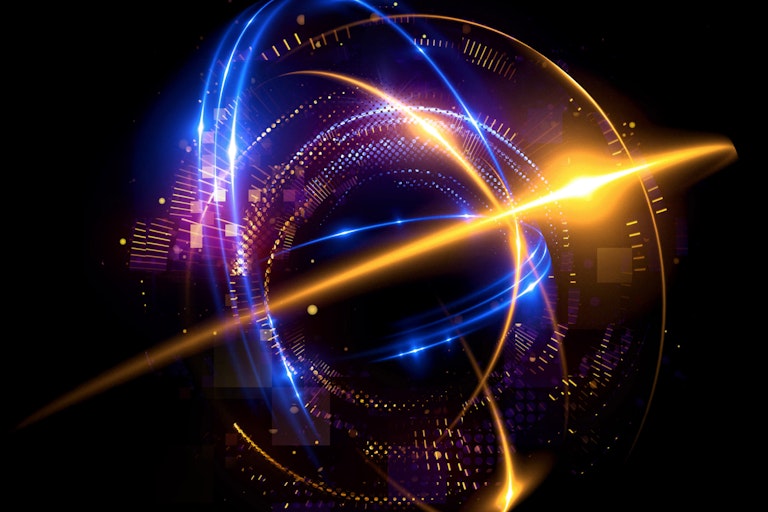 Abstract illustration showing lines of light arranged in a spherical pattern