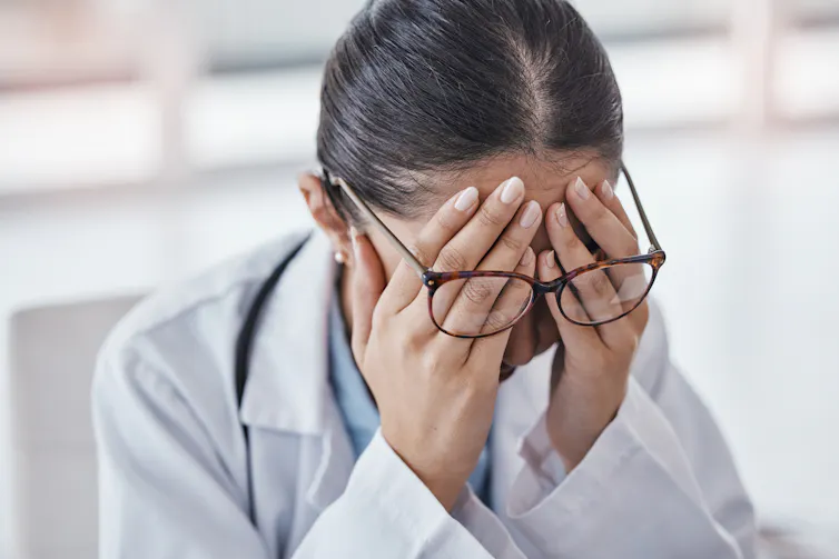 sad female scientist.