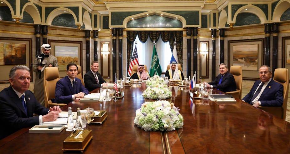 US and Russian delegations meet for talks in Riyadh, Saudi Arabia.