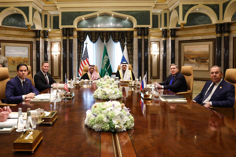 US and Russian delegations meet for talks in Riyadh, Saudi Arabia.