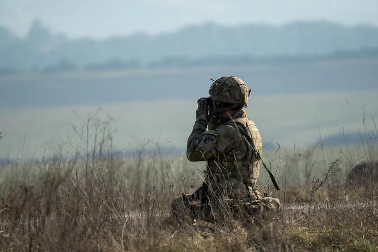 A British Army soldier in a military exercise