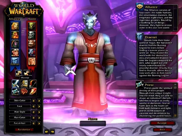 Création de personnage dans World of Warcraft Burning Cruisade