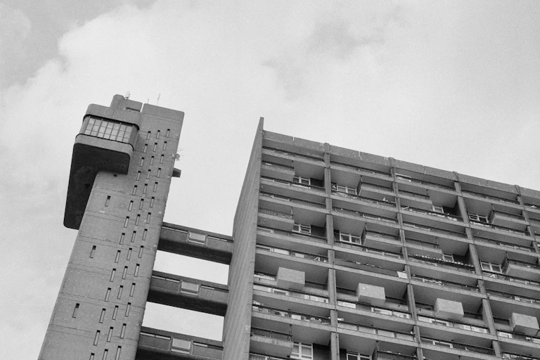The brutalist architecture of Trellick Tower in London.