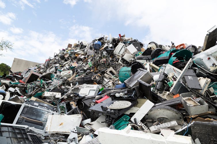 A large pile of electronic waste.