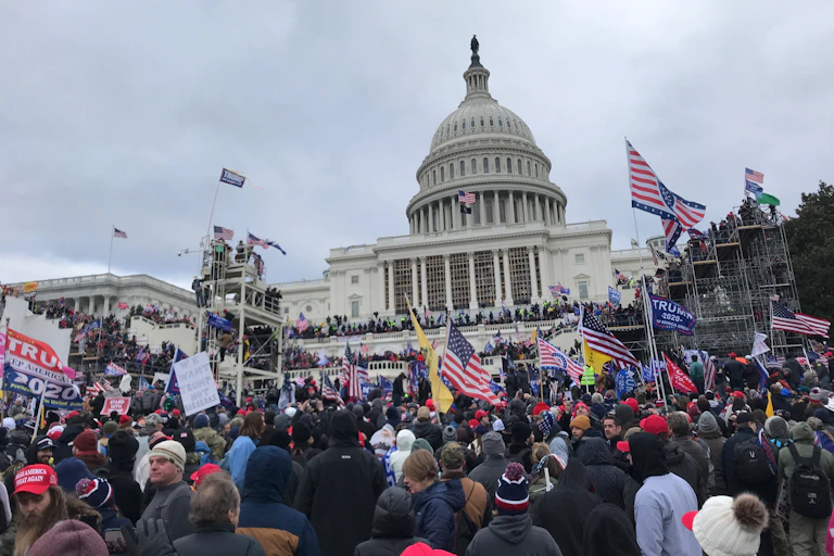 Pro-Trump rioters storming the US Capitol building.