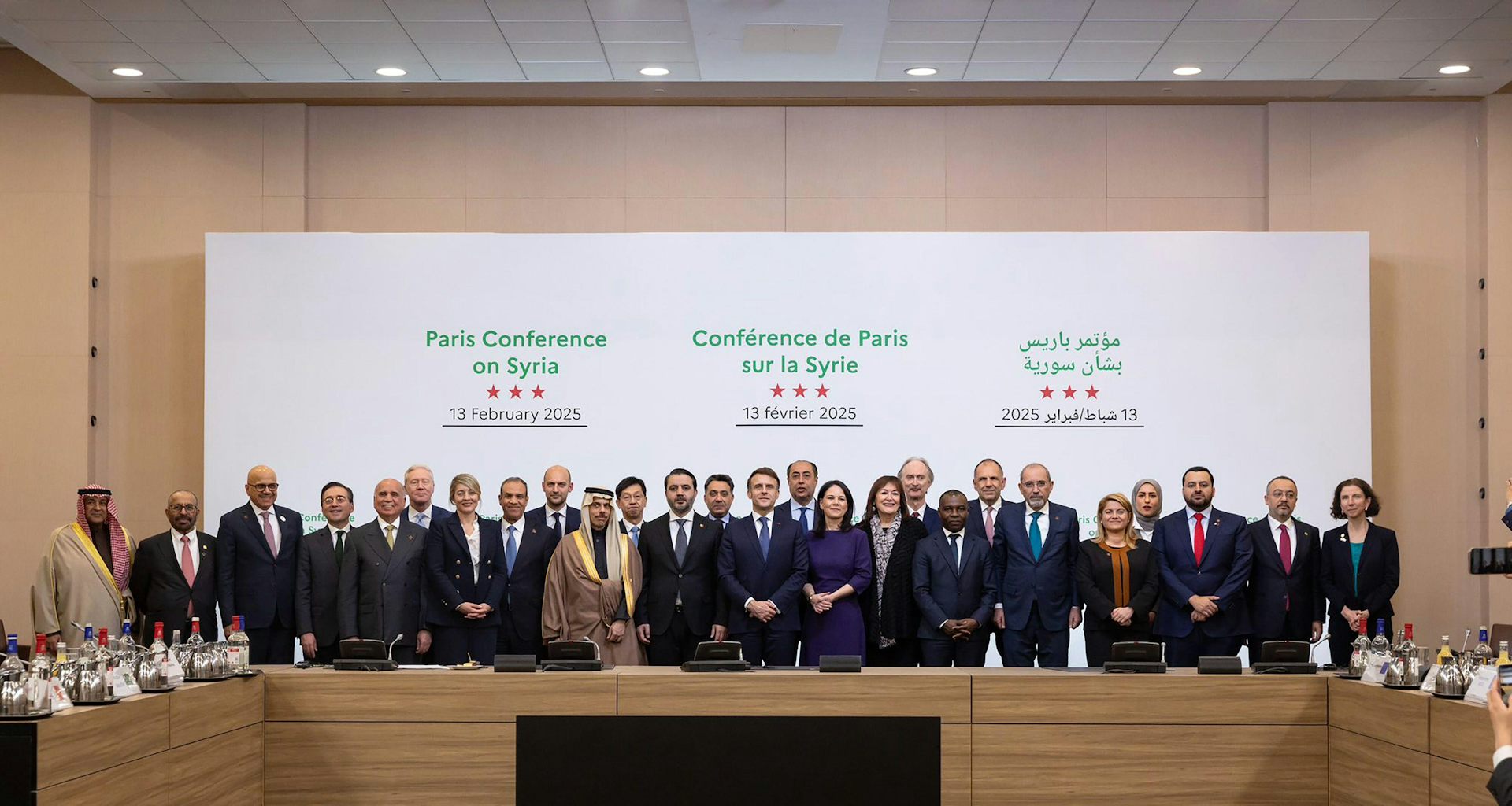 Family photograph of delegates at International Conference on Syria at the Ministerial Conference Center, in Paris, Feb 13 2025.