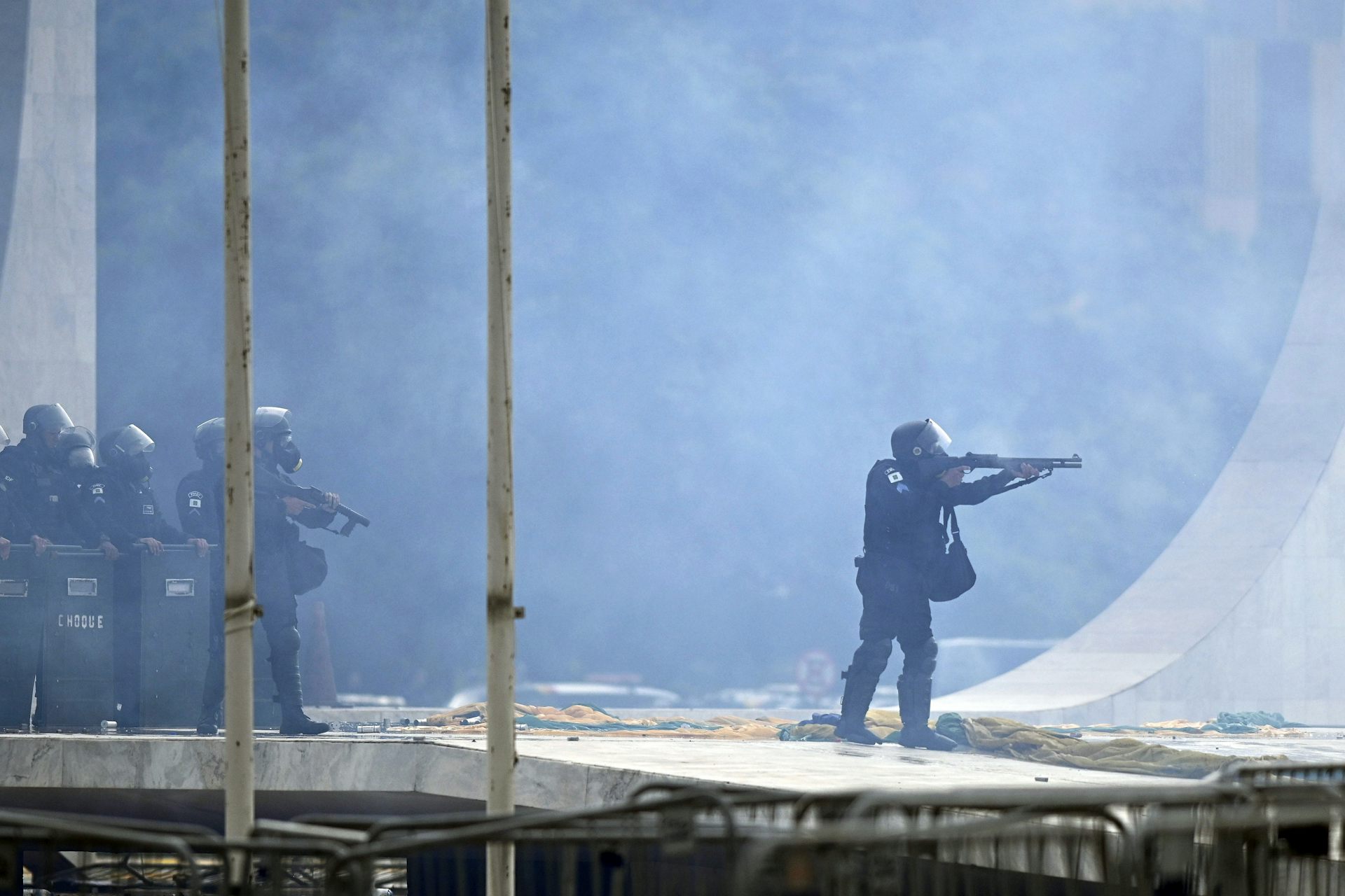 Riot police outside the presidential palace in Brasília.